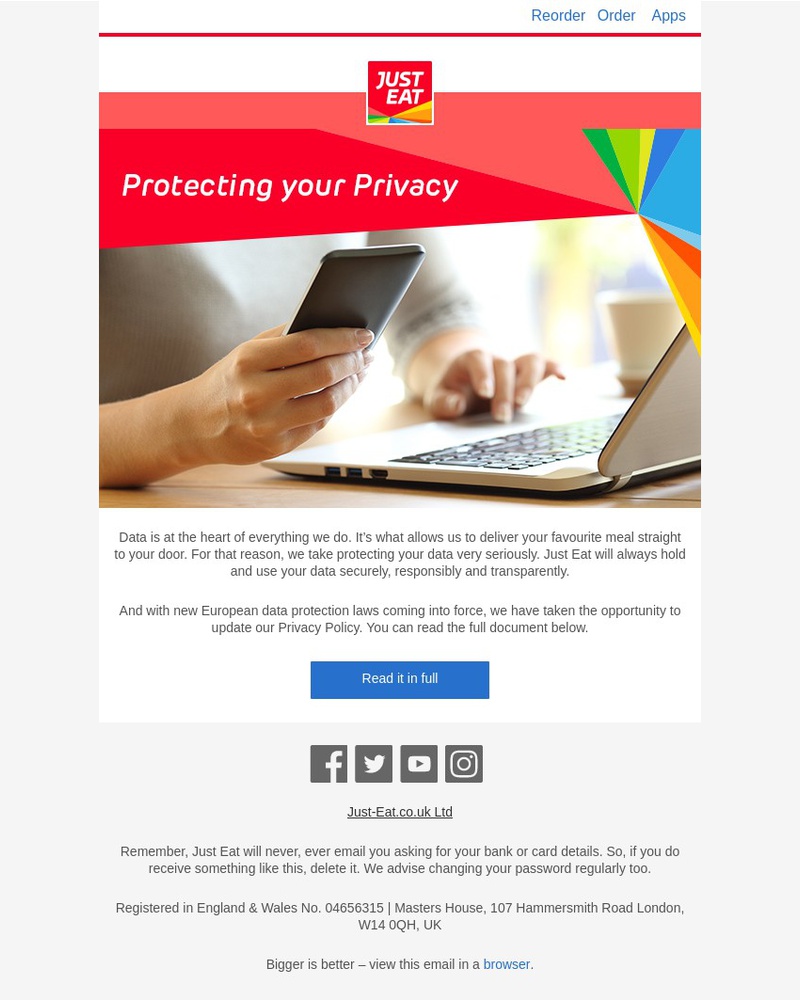 Just Eat - Account update: Check out our new privacy policy