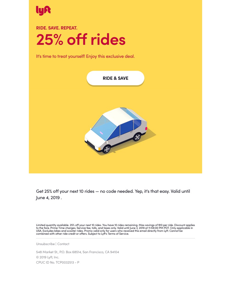 Lyft - Account update: You have 25% off