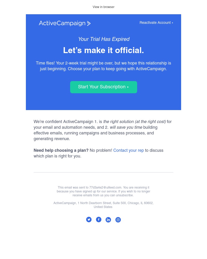  - [Action Required] Your trial has ended