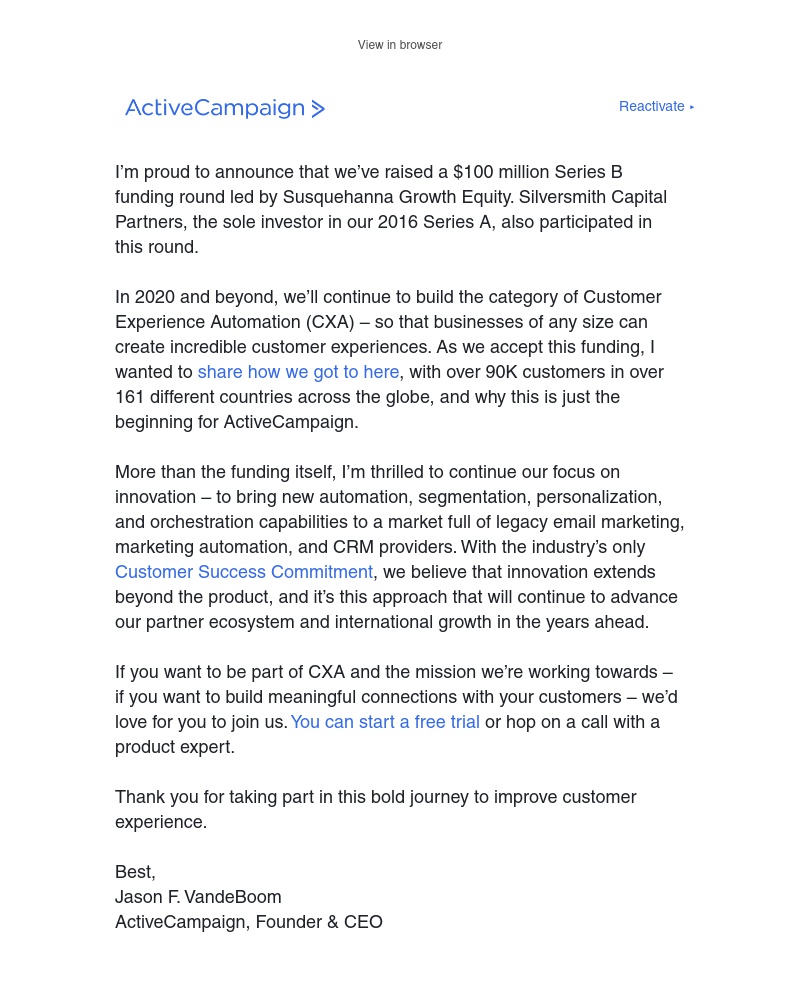 - ActiveCampaign raises $100 million (here’s what that means)