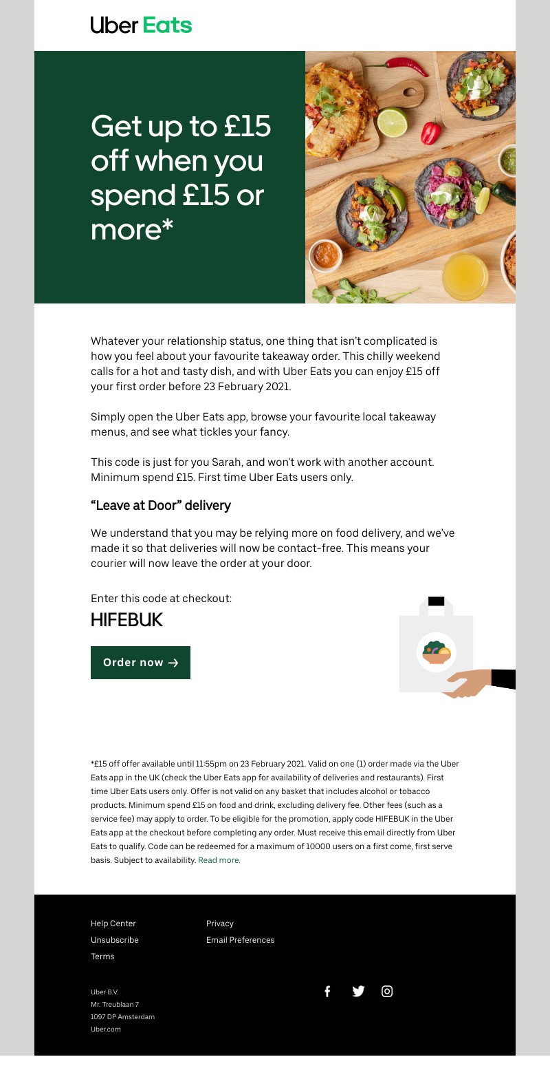 Uber Eats - Get £15 off your first order, just in time for Valentine’s Day 