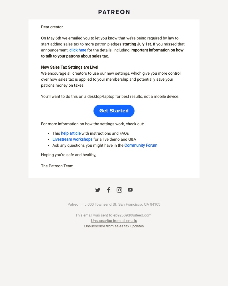 Patreon - Advanced Sales Tax Settings are live! Here’s what to do.