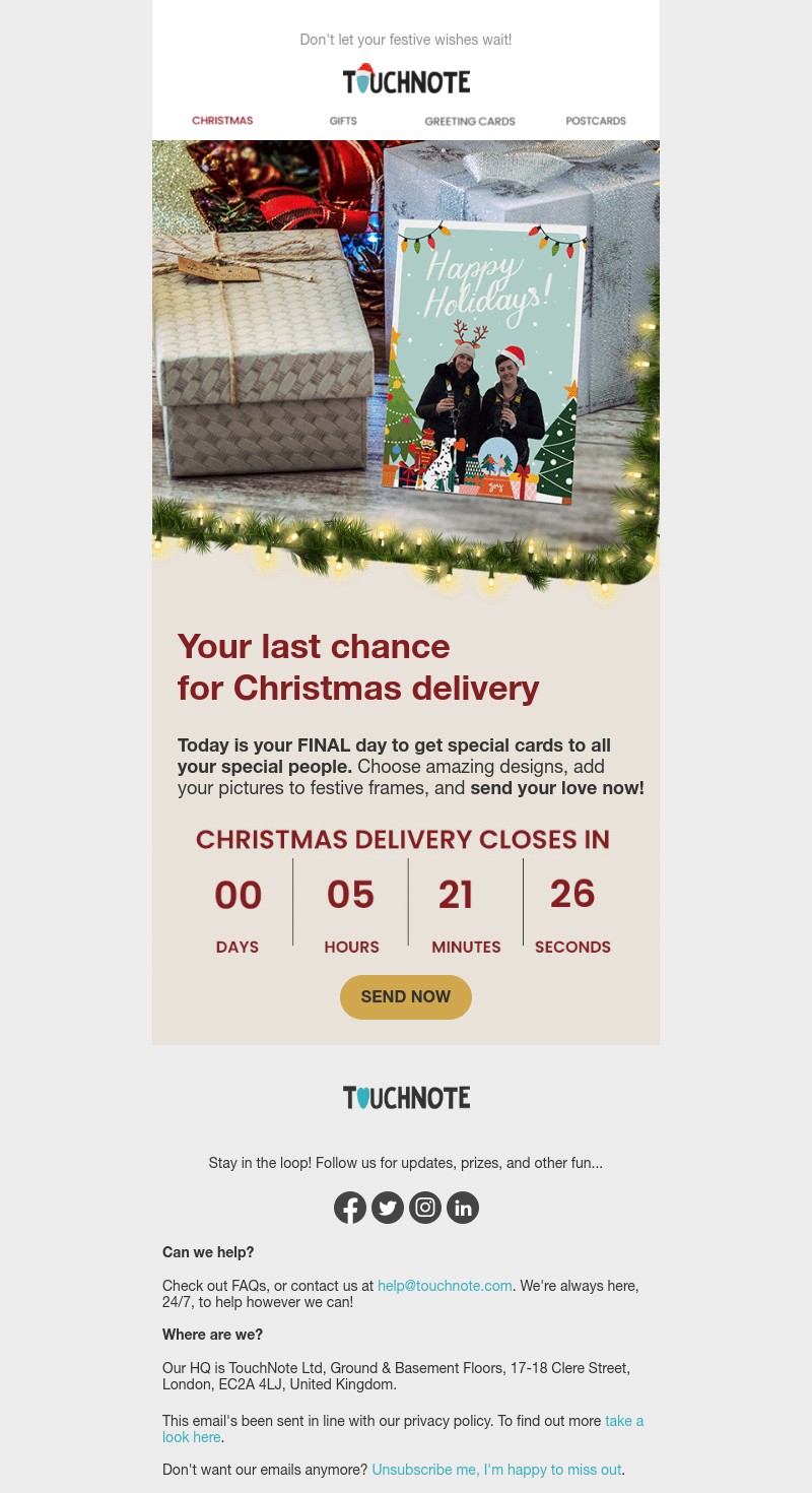 TouchNote - 📣🎅🏽 Order before 7pm for Christmas card delivery💌

