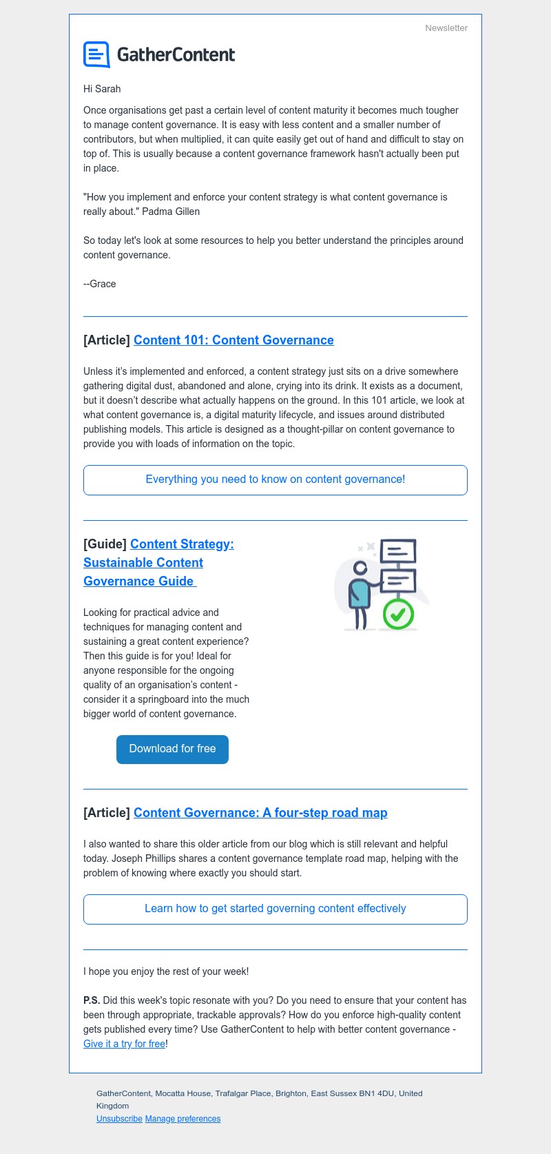 GatherContent - Content governance 101 📑 Guide to sustaining good content 🏁 Get started - 4 steps