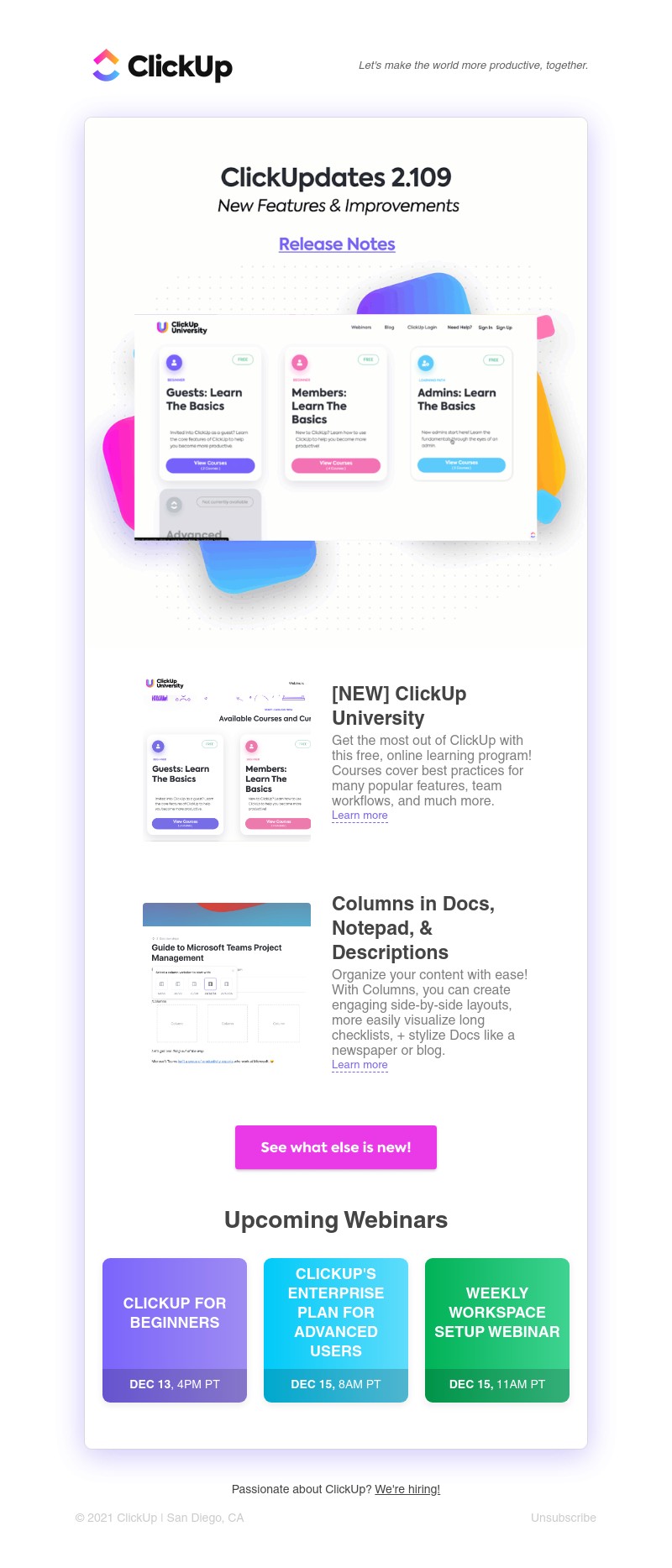 ClickUp - [NEW] ClickUp University, Columns in Docs, Notepad, & Descriptions, ➕ more!