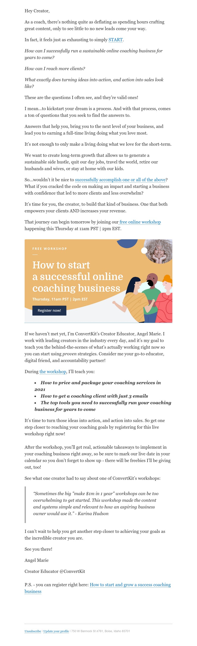 ConvertKit - Level up your coaching biz [free workshop!]