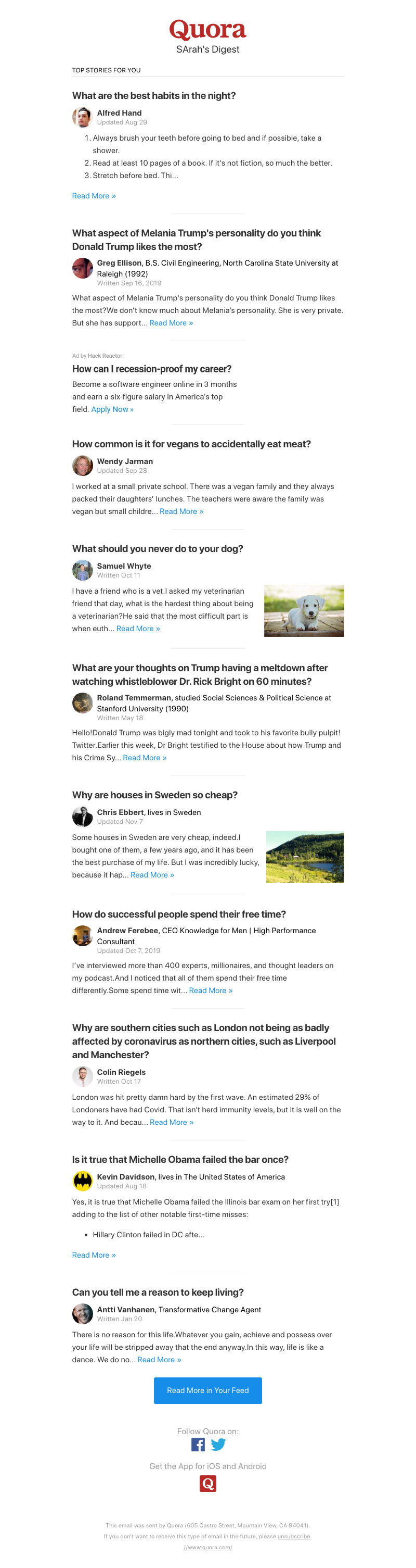 Quora - What are the best habits in the night?
