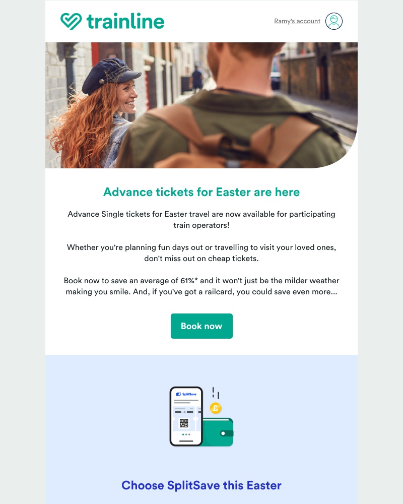 Trainline - All Advance tickets for Easter now available