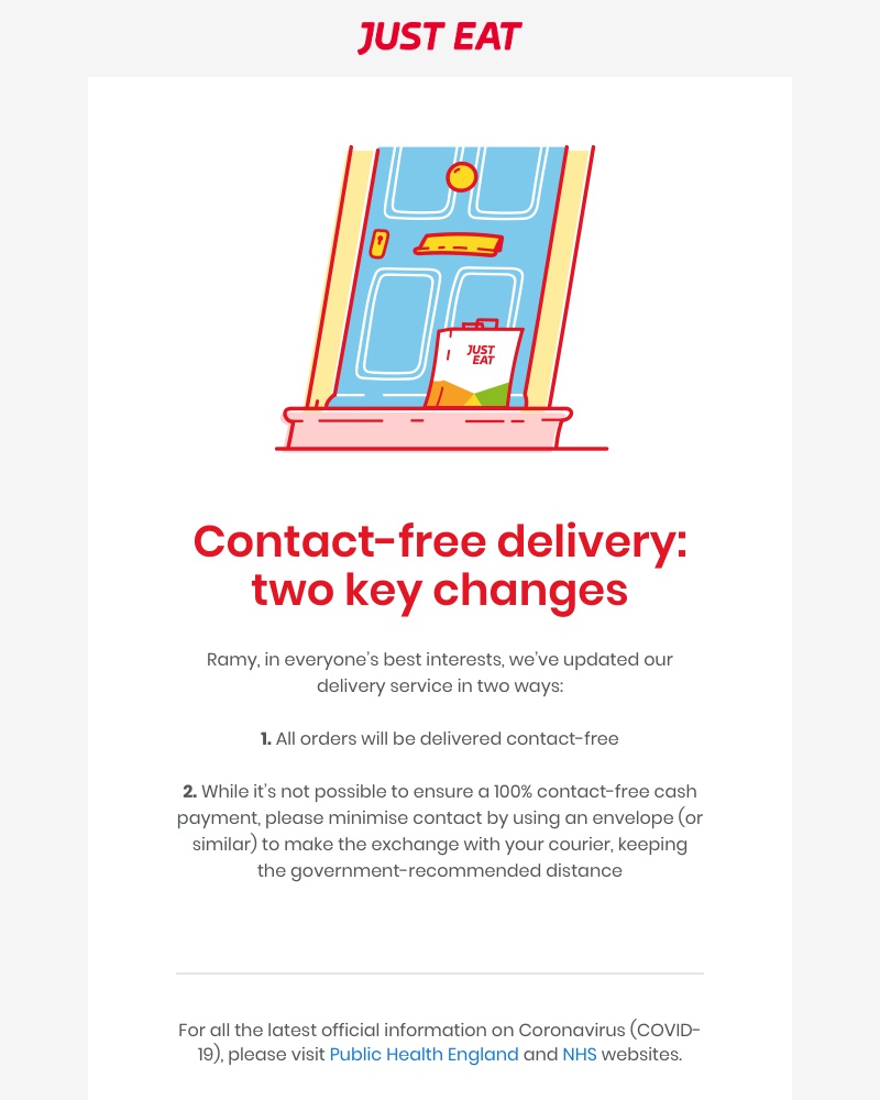 Just Eat - All orders will now be contact-free