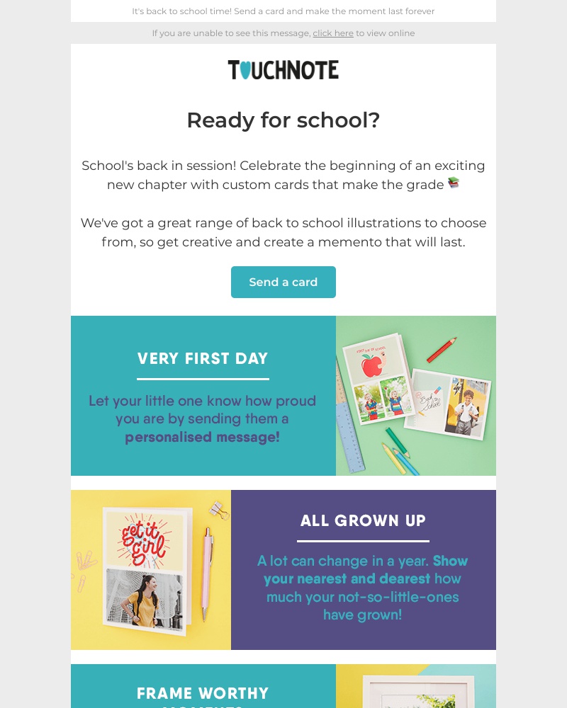 TouchNote - All set for the first day back at school, Sarah? ⏰
