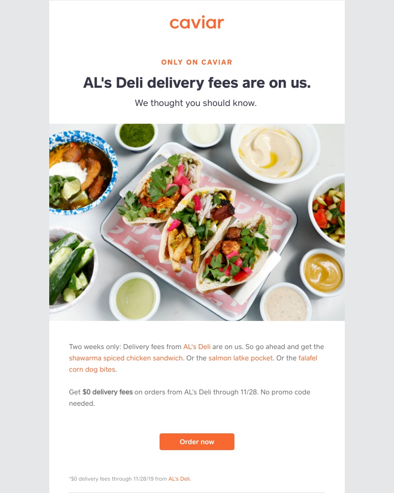 - AL's Deli delivery fees are on us