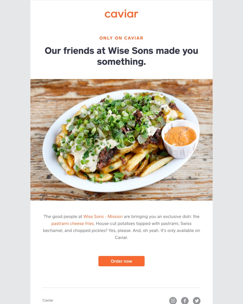  - An exclusive dish from Wise Sons, only on Caviar