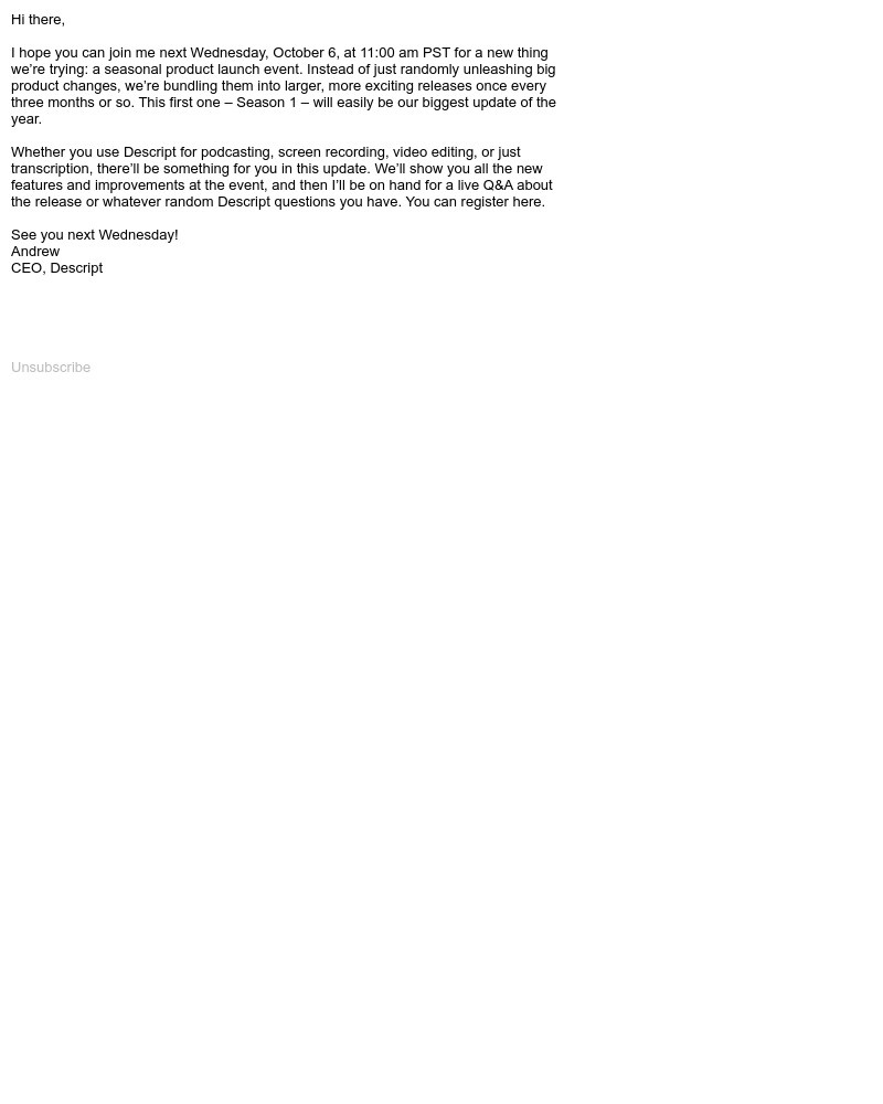 Descript - An invitation from Andrew at Descript