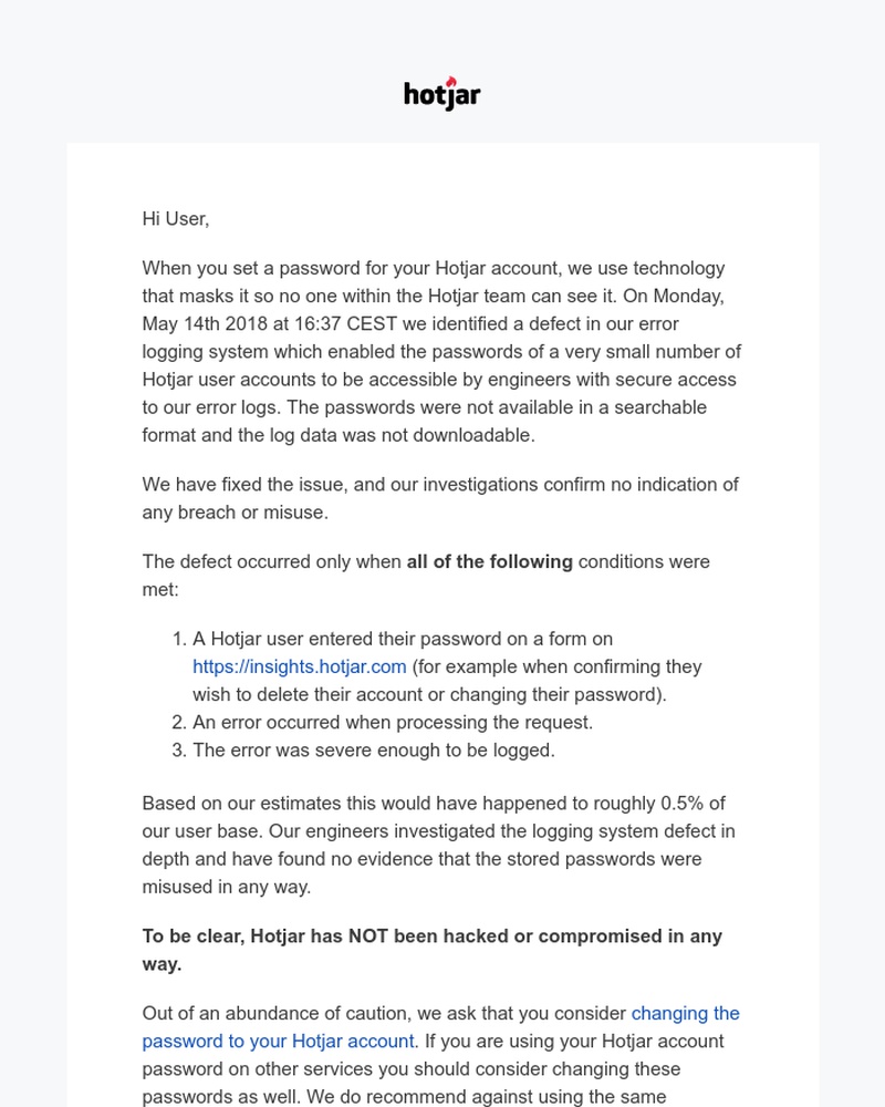 Hotjar - An update on your account security