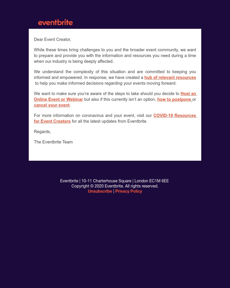 Eventbrite - An Update to Our Community- COVID-19