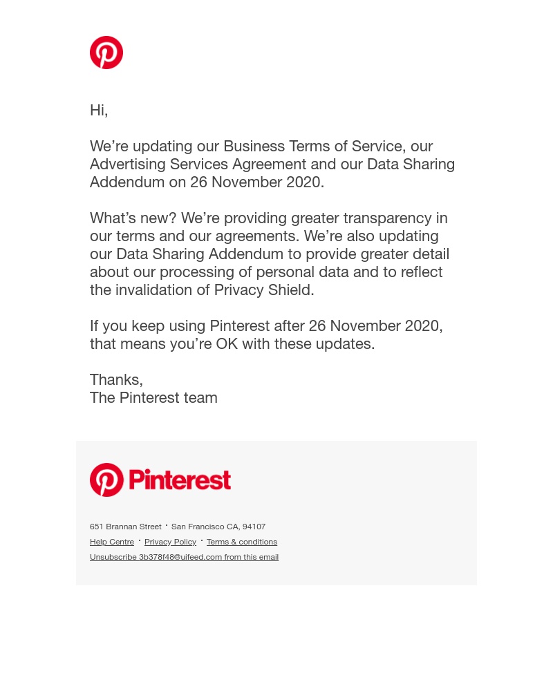 Pinterest - An update to our terms