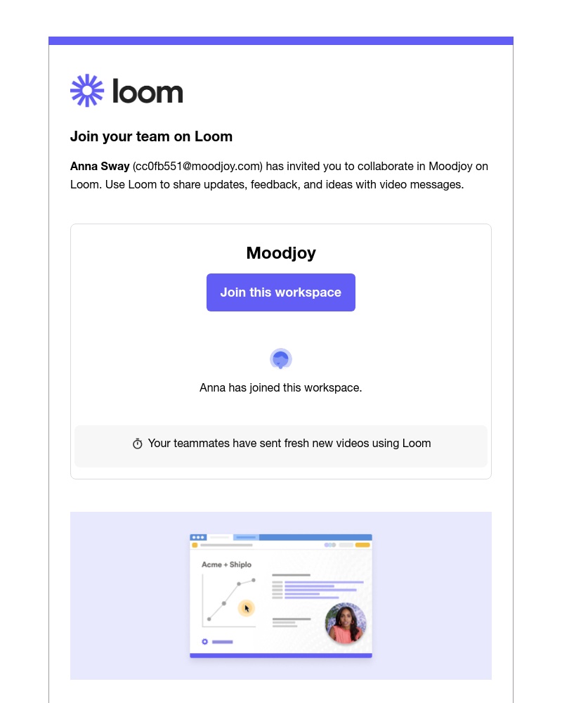  - 👋 Anna Sway has invited you to join your team on Loom