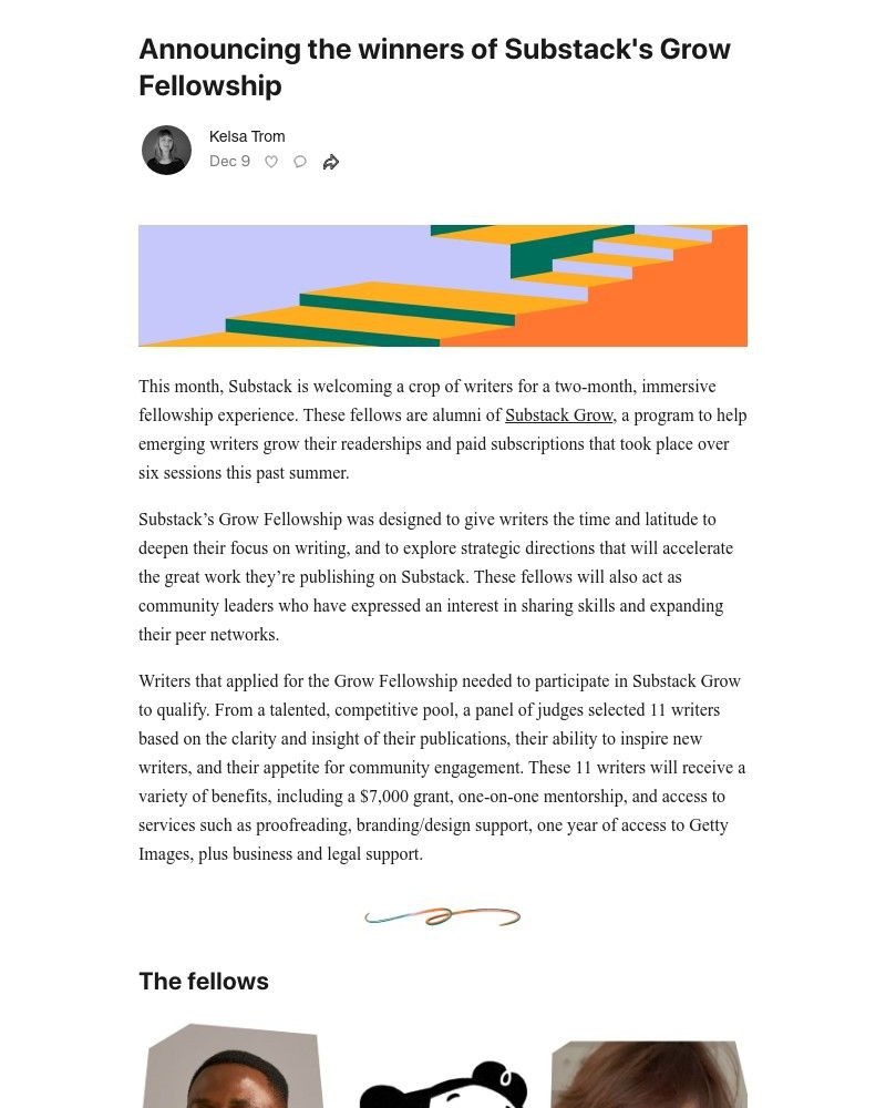 Substack - Announcing the winners of Substack's Grow Fellowship