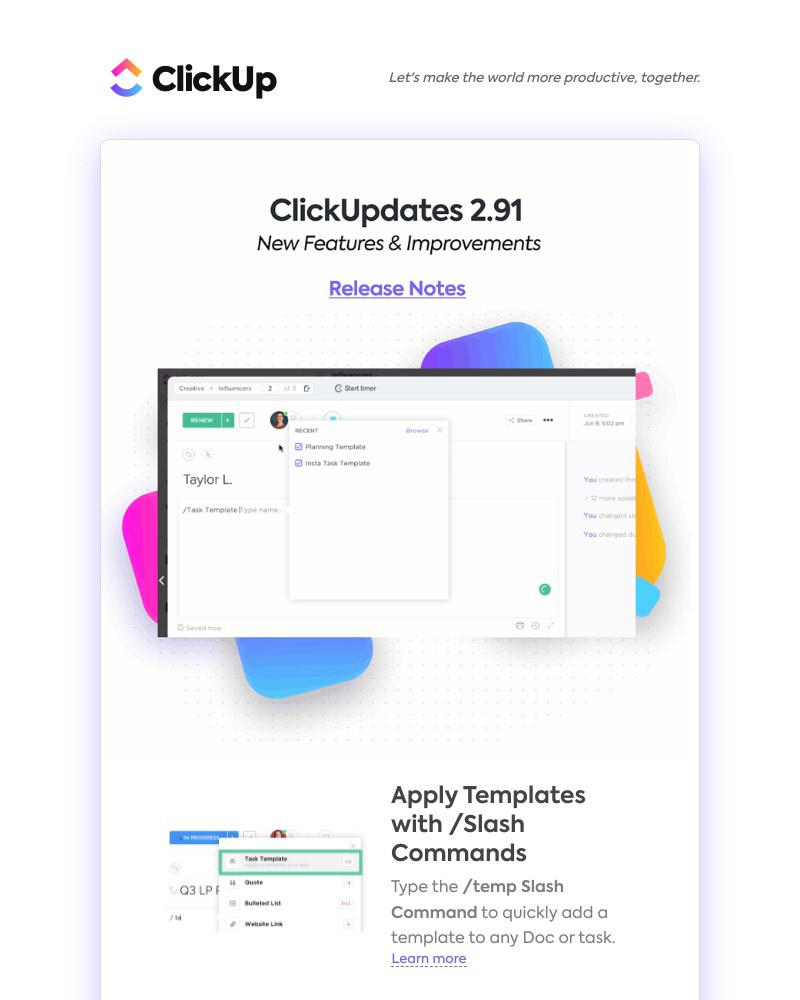 ClickUp - Apply Templates with /Slash Commands, Gantt View Zoom-to-Fit, ➕ more!