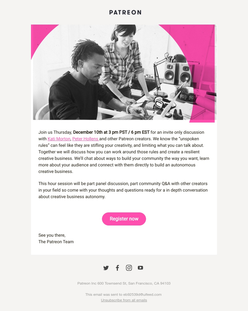Patreon - Are you free December 10th? Come to The Lab | Community Connections