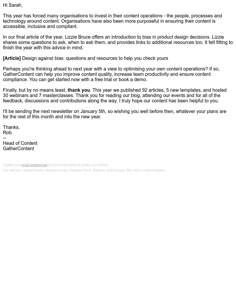 GatherContent - Avoiding bias in decisions. Plus a big thank you.