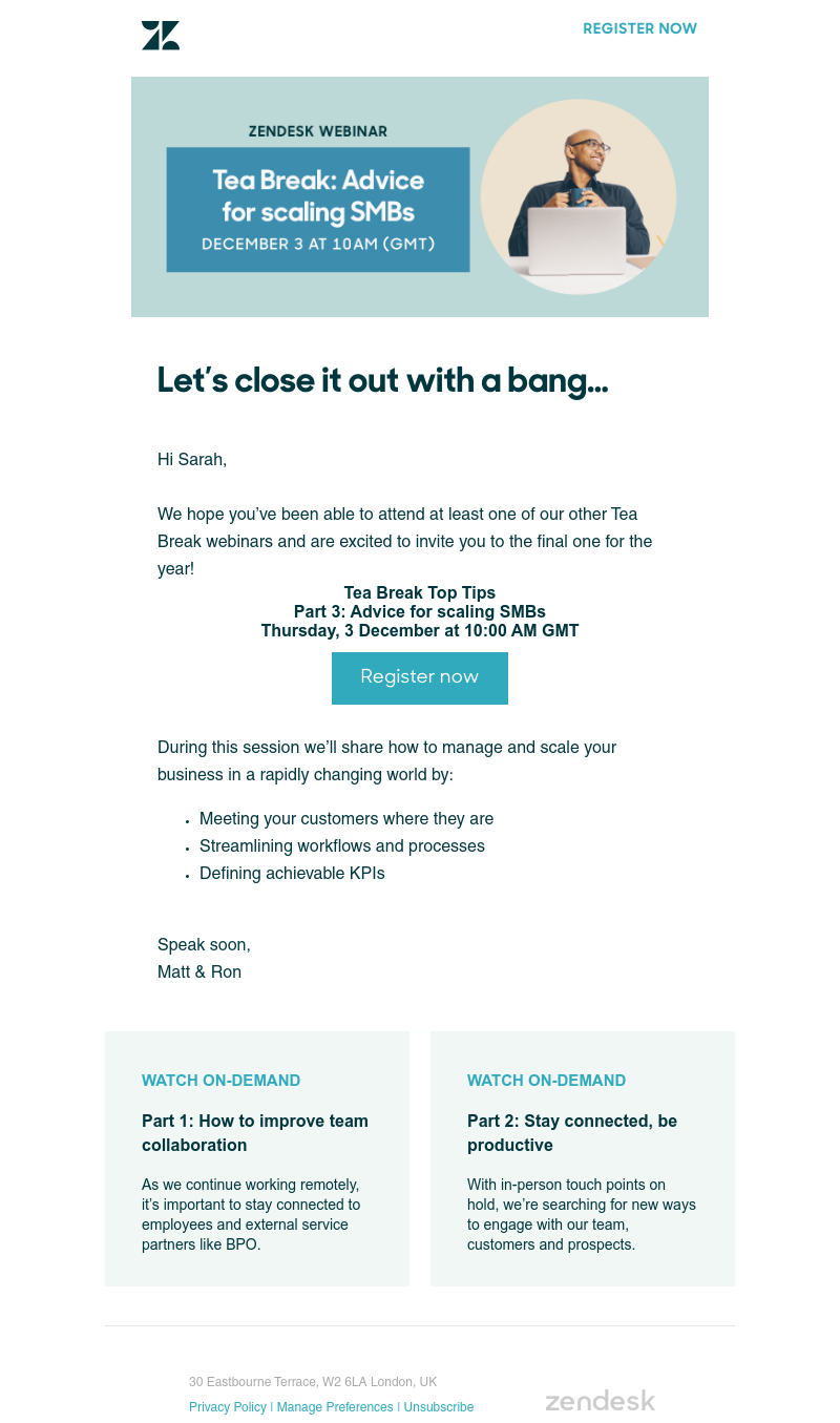 Zendesk - Our final Tea Break webinar of the year!