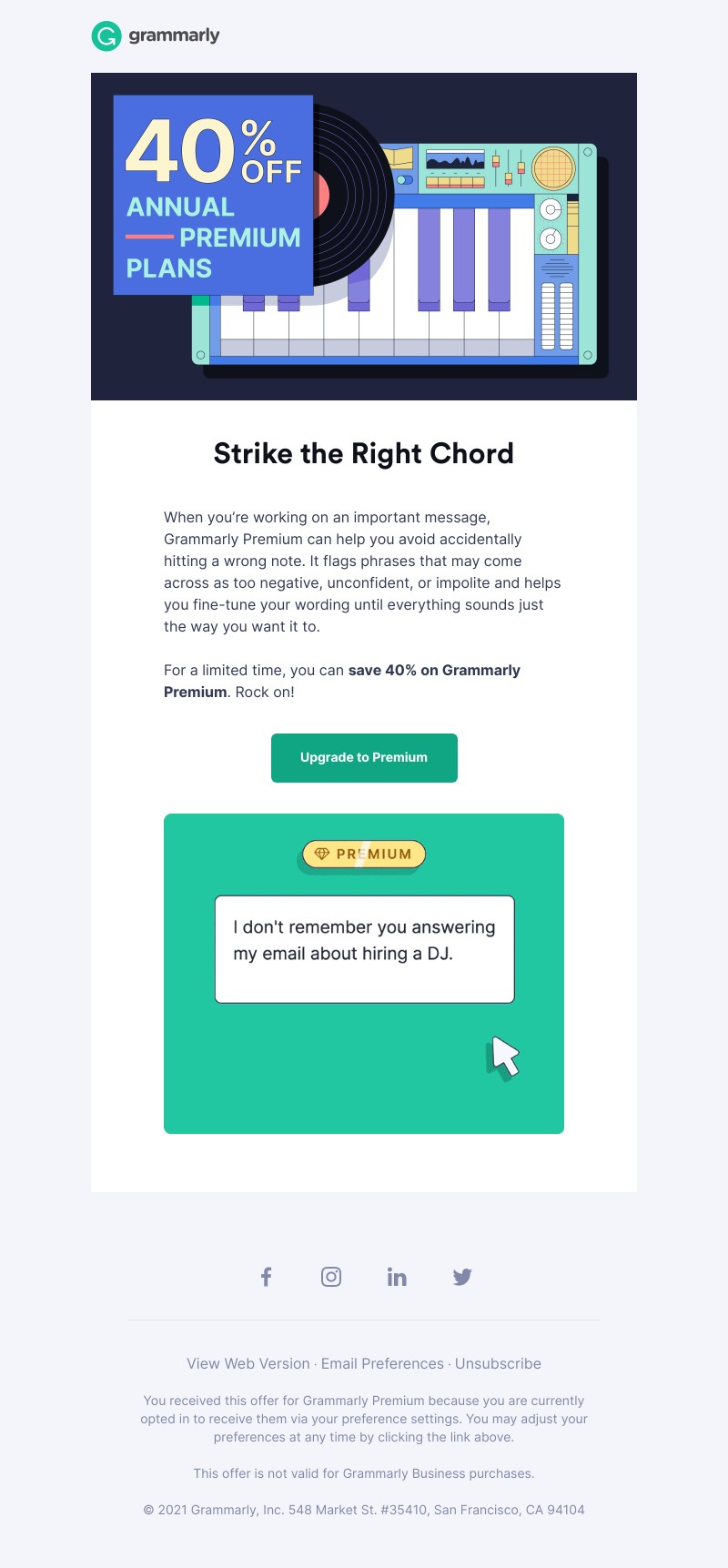 Grammarly - 40% off Grammarly Premium? That’s music to our ears
