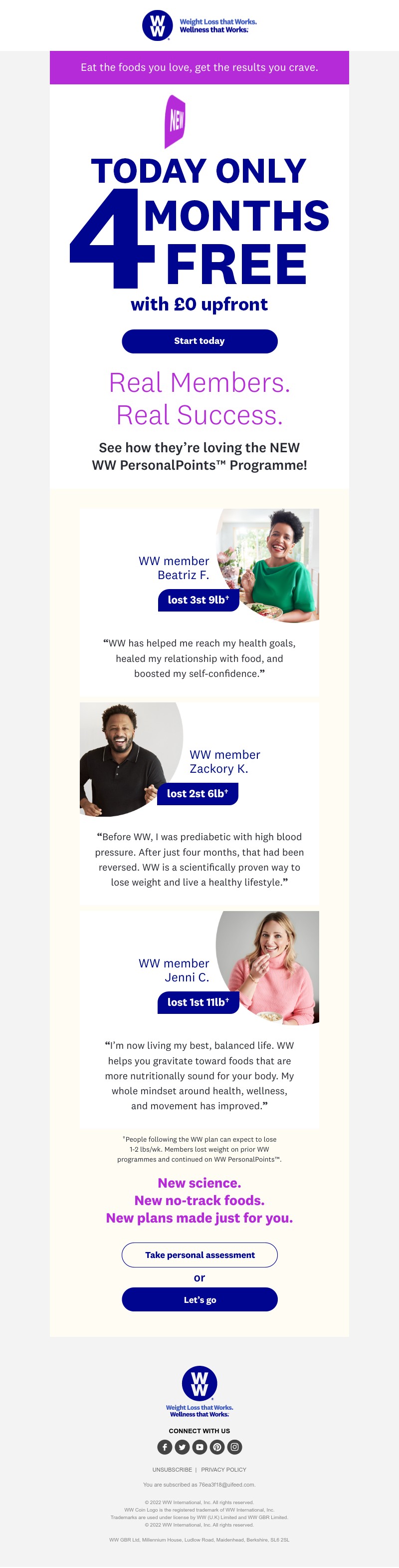 WW (Weight Watchers) - HURRY, today only! Get 4 months FREE with £0 upfront!