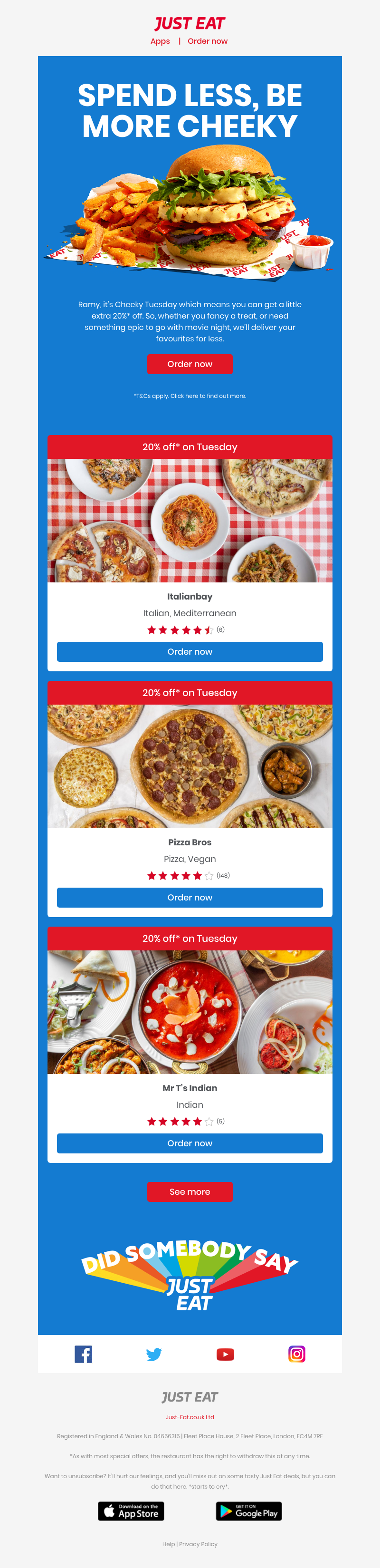 Just Eat - Ramy, enjoy great food for less 😋  