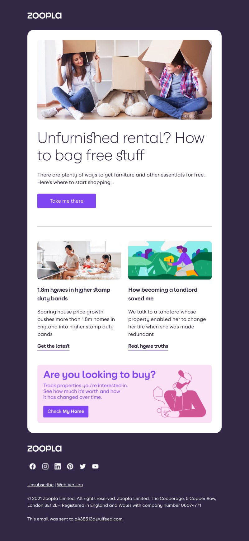 Zoopla - How to bag free stuff for an unfurnished rental