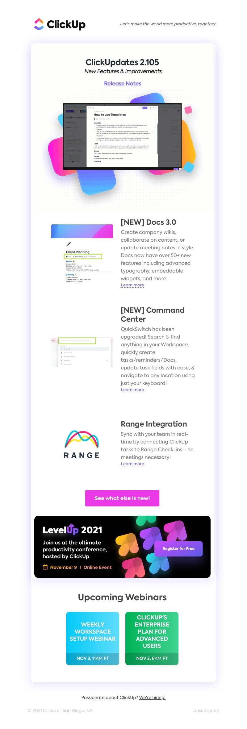 ClickUp - Docs 3.0, New Command Center, Range Integration ➕ more!