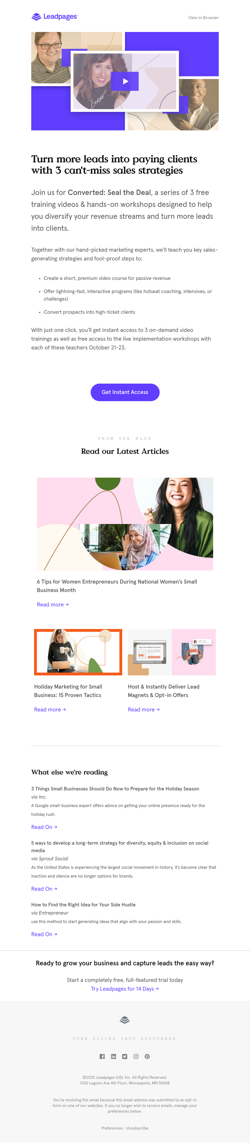Leadpages - 3 Video trainings to summon more sales