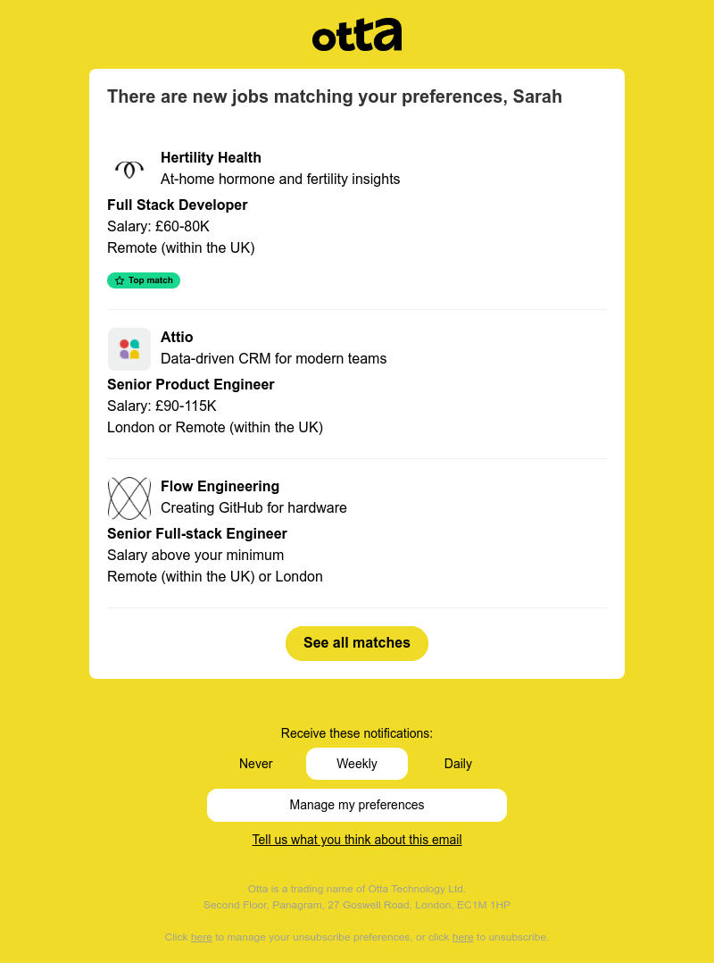 Otta - New match: Full Stack Developer at Hertility Health