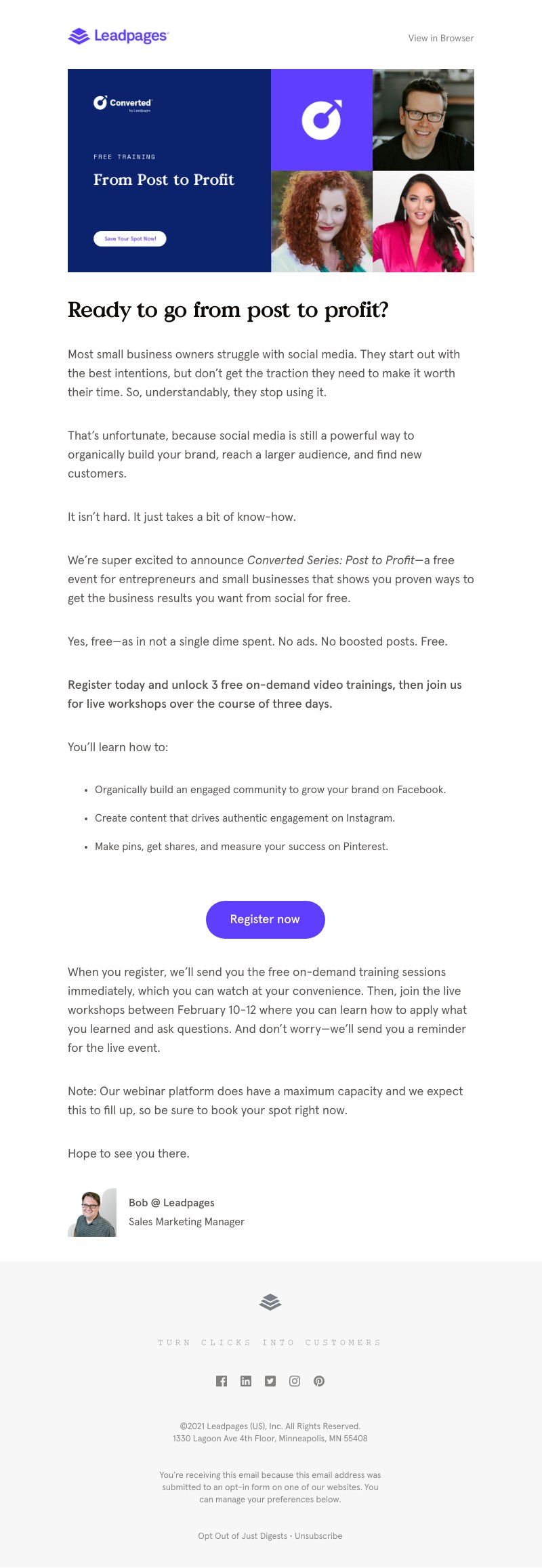 Leadpages - Limited spots—Converted Series: Post to Profit.