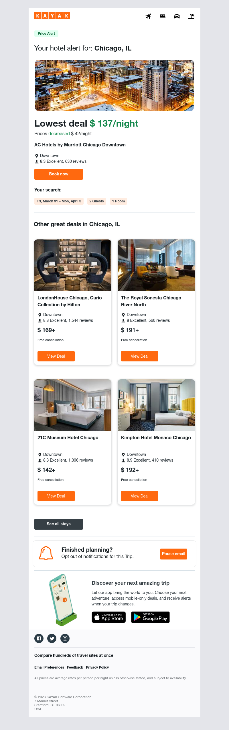 Kayak - Jackpot: Hotel prices dropped $ 42 in Chicago, IL!