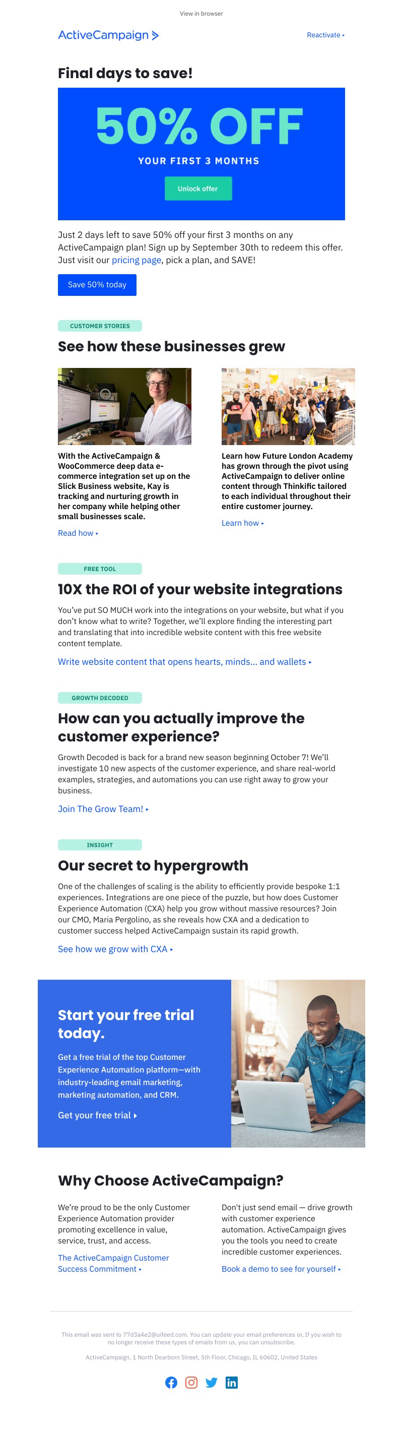  - Inside: 50% off any plan! Plus, connect your tools to optimize your customer experience