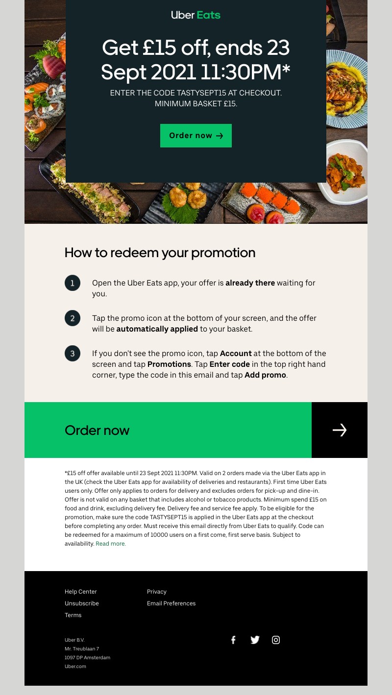 Uber Eats - Sarah, your discount is still available