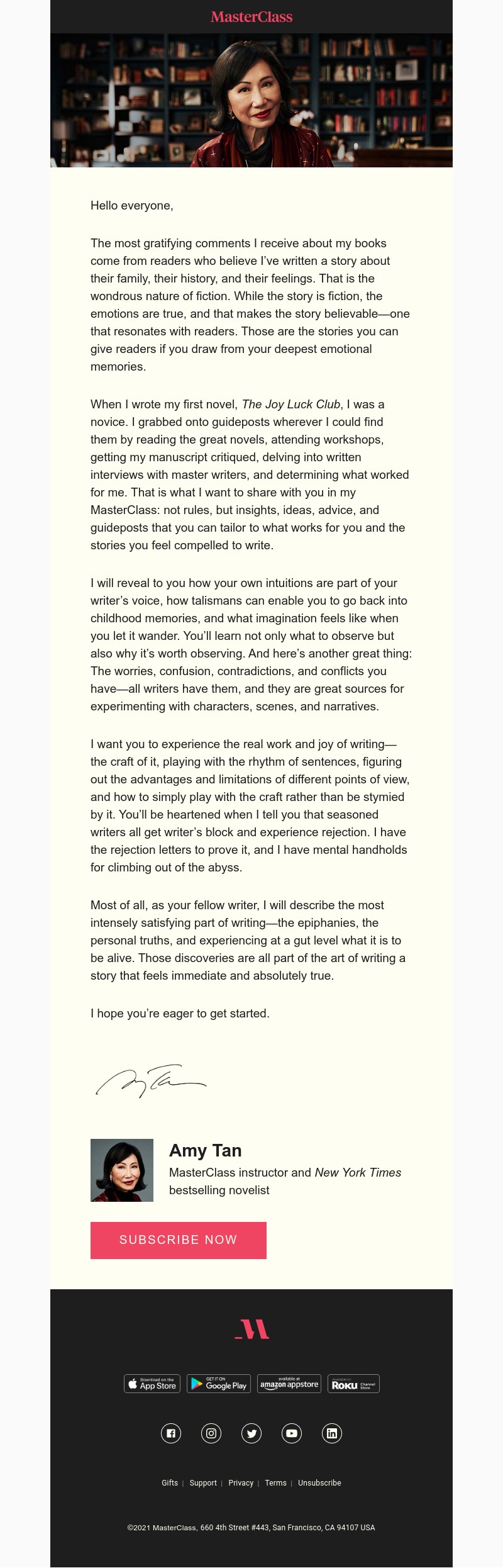  - My MasterClass on fiction, memory, and imagination is here