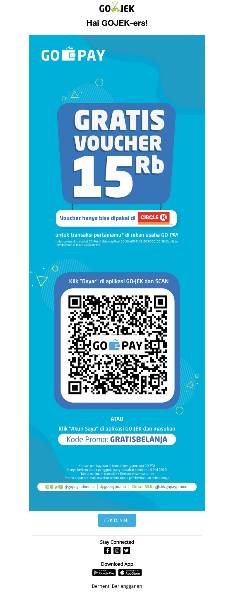 Go-Jek - Dapatkan voucher GRATIS Rp15.000 di Circle K!