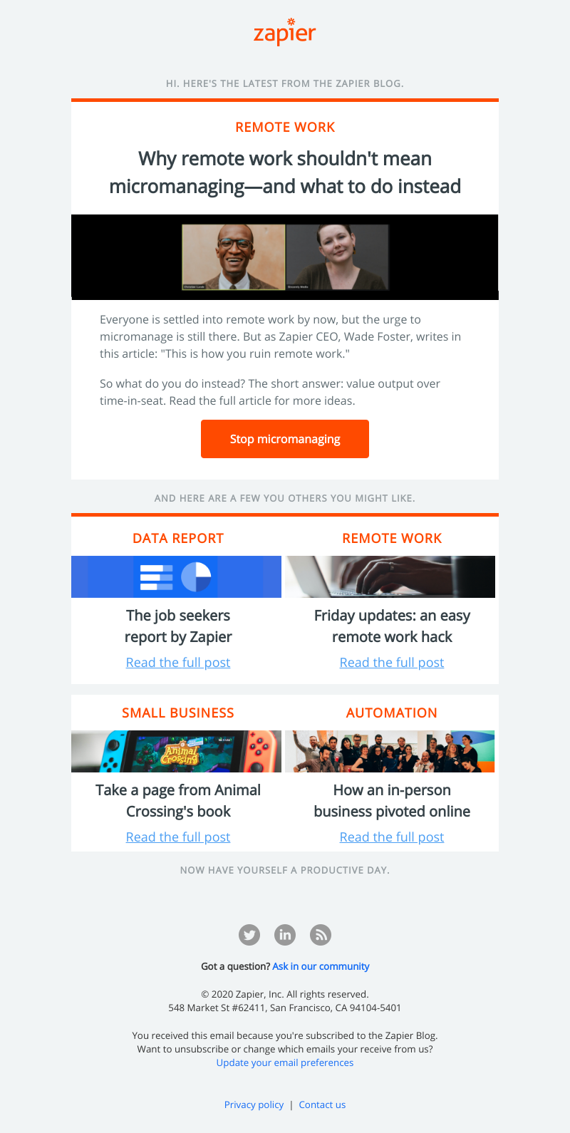 Zapier - Why remote work shouldn't mean micromanaging