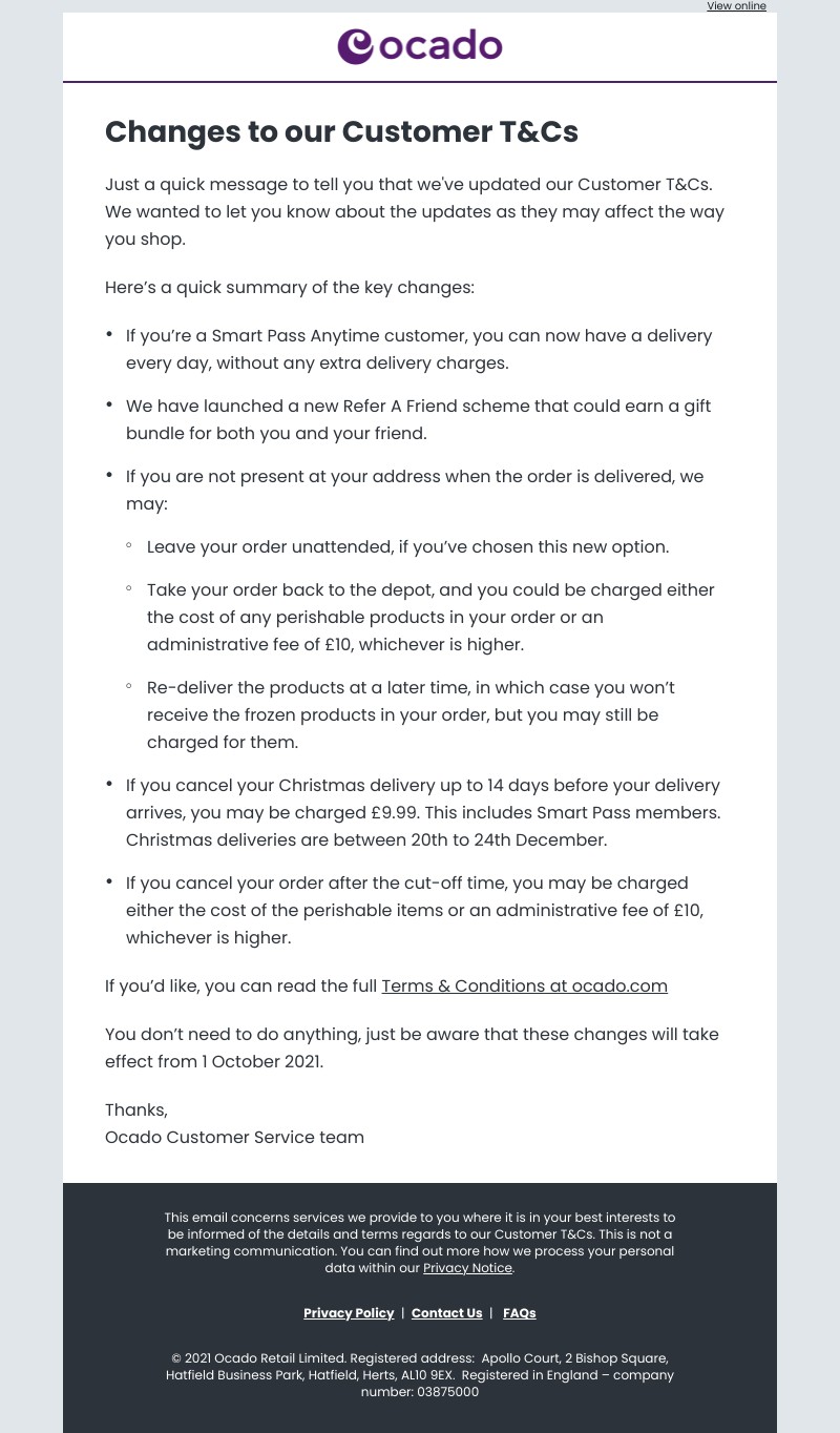  - We’ve updated our Customer T&Cs