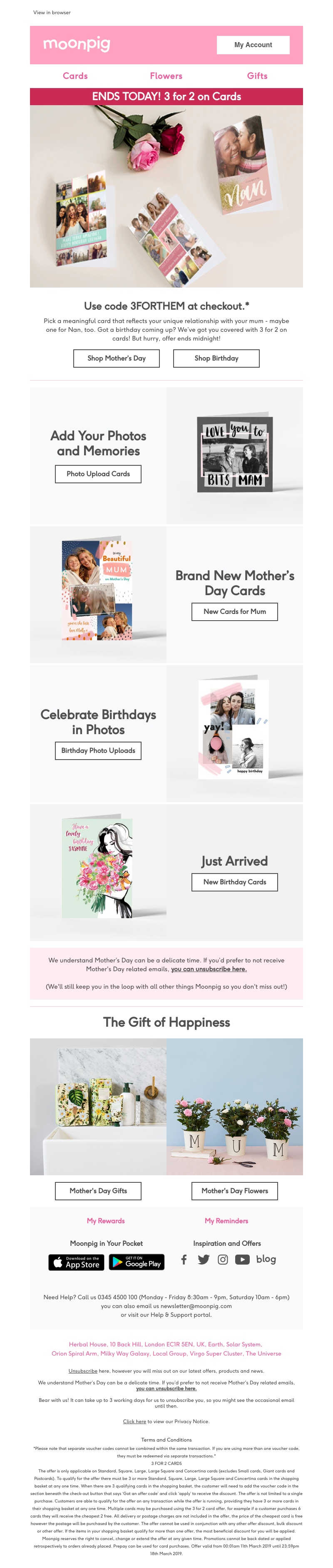 Moonpig - Ends today - 3 for 2 on cards!