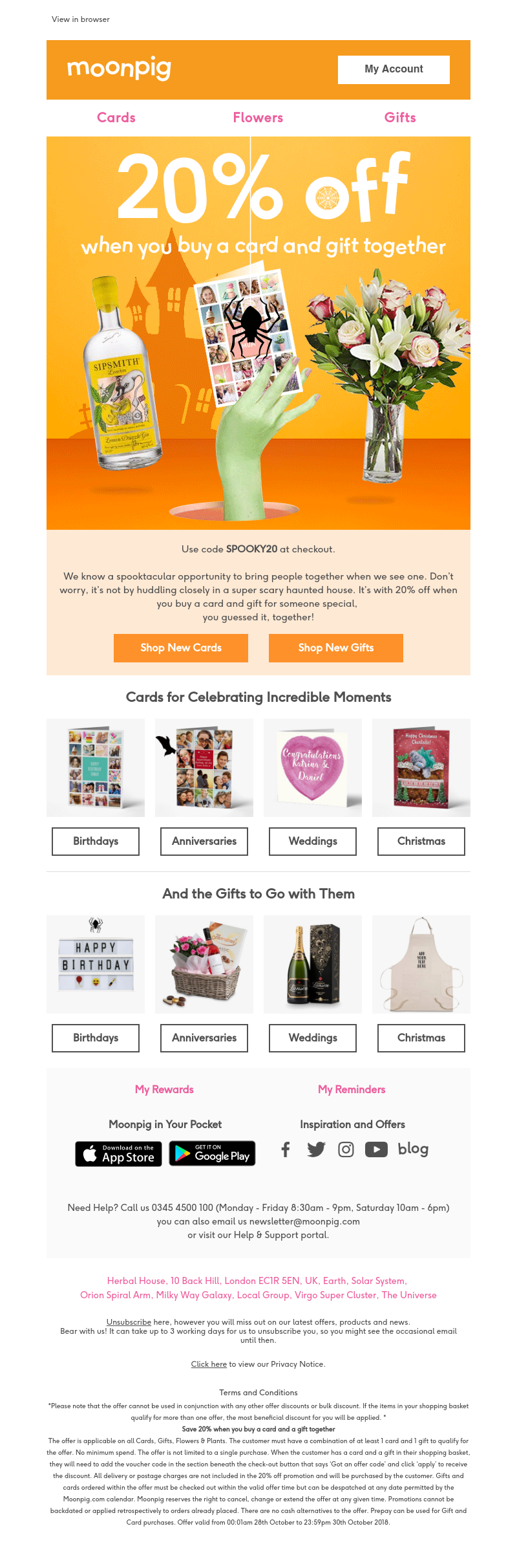 Moonpig - 20% off when you buy a card and gift together