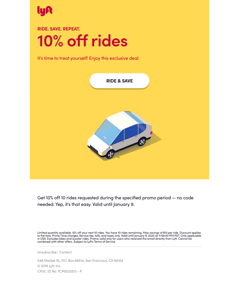 Lyft - Account update: You have 10% off