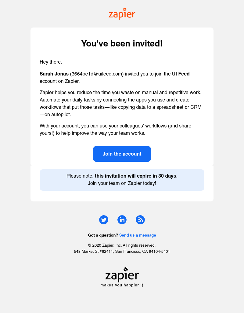  - You've been invited to join your colleagues on Zapier
