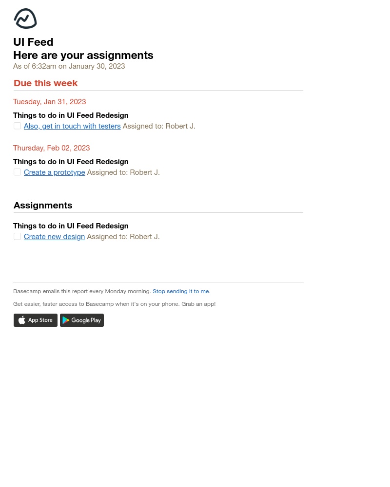 Basecamp - Basecamp (UI Feed): Here are your assignments