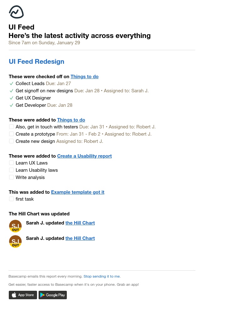 Basecamp - Basecamp (UI Feed): Here’s the latest activity