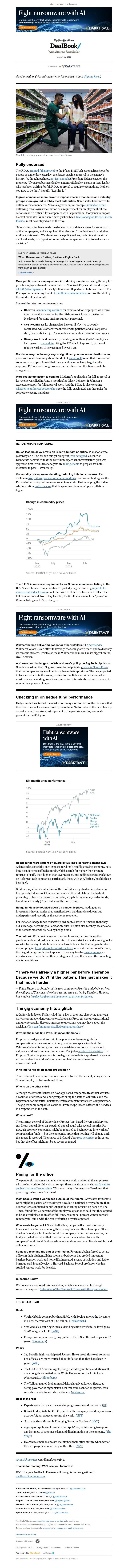 The New York Times - DealBook: More vaccine mandates