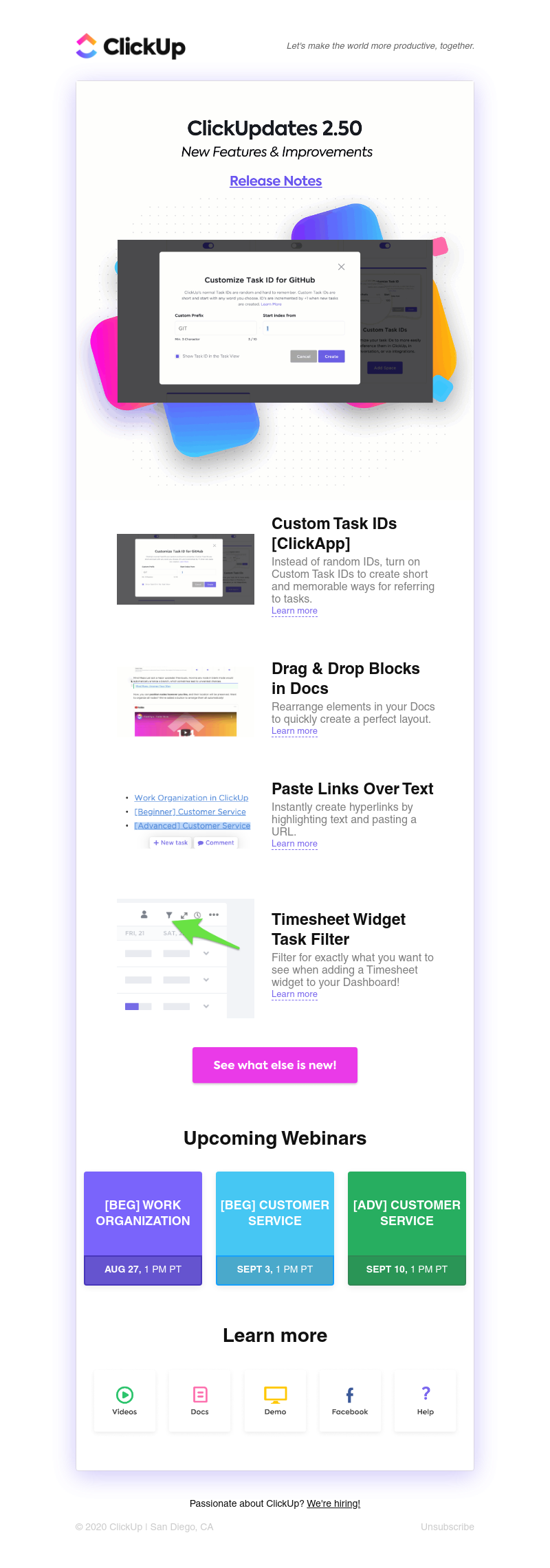 ClickUp - ClickUpdates 2.50 🆔Custom Task IDs, Drag & Drop Blocks in Docs, more!