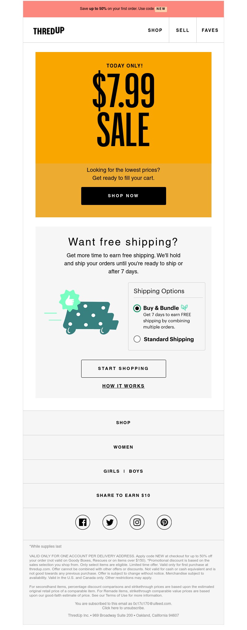 thredUP - There is a $7.99 sale happening NOW!
